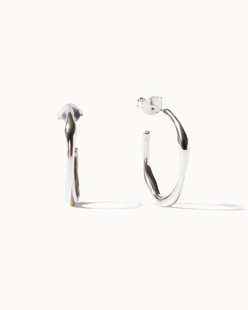 925 Recycled Sterling Silver Small Organic Circle Hoop Earrings handmade in London by Maya Magal sustainable jewellery brand