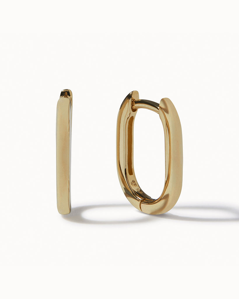 9ct Solid Gold Oval Hoop Earrings handmade in London by Maya Magal sustainable jewellery brand