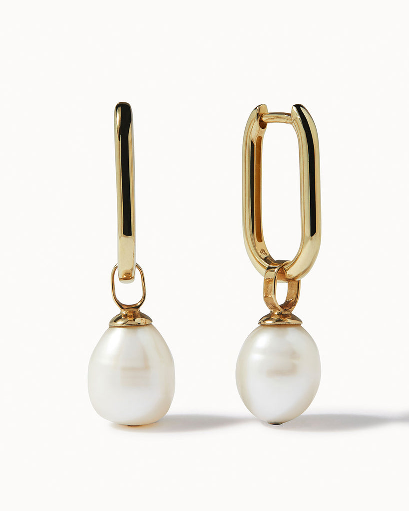9ct Solid Gold Pearl Hoop Earrings handmade in London by Maya Magal sustainable jewellery brand