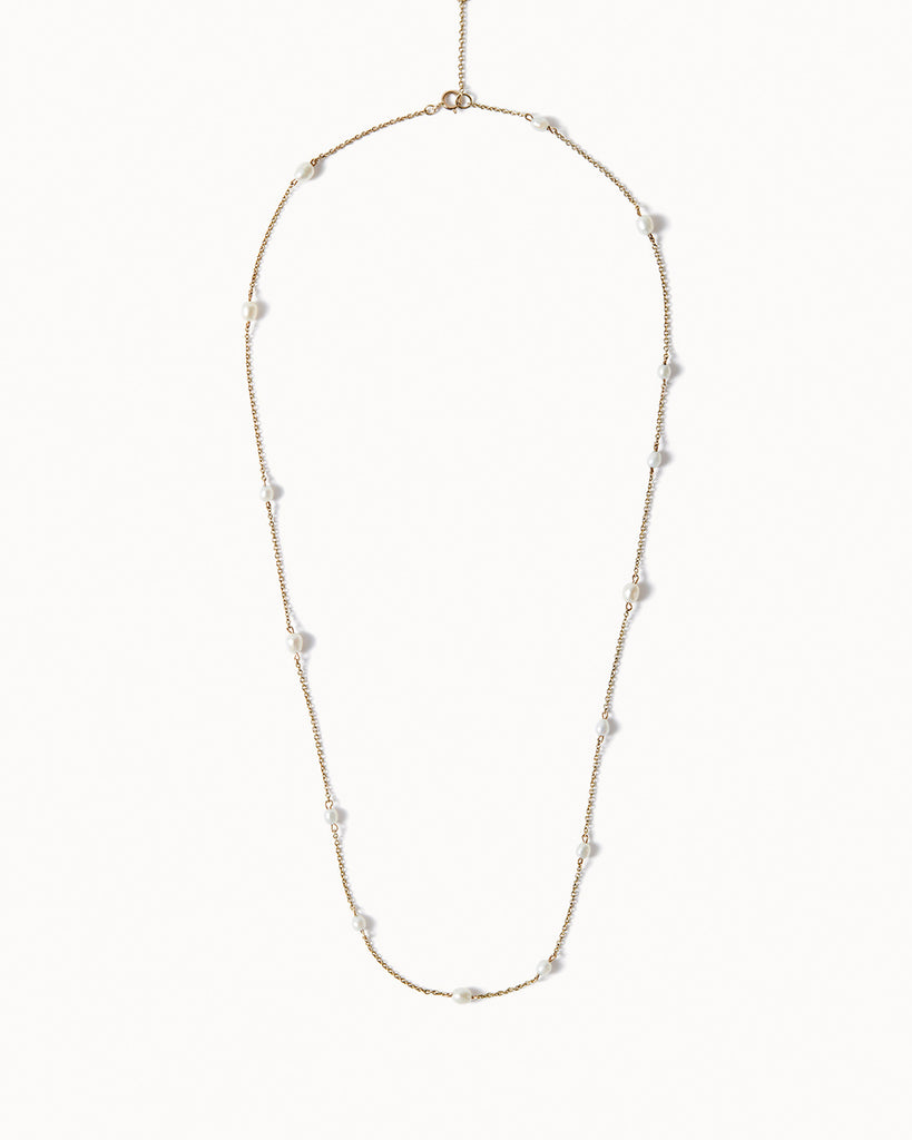 9ct Solid Gold Long Pearl Necklace handmade in London by Maya Magal contemporary jewellery brand