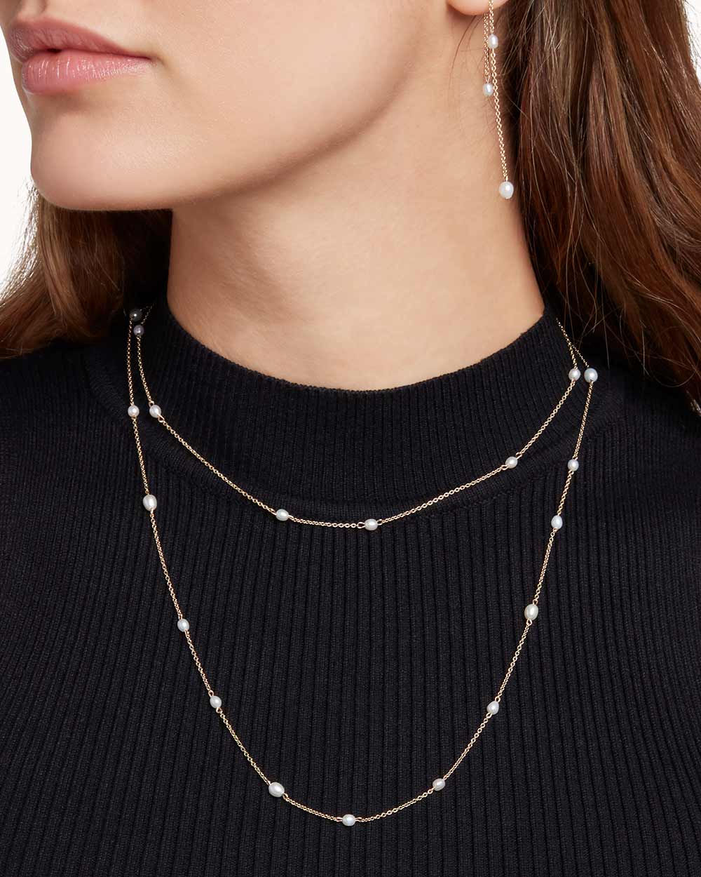 9ct Solid Gold Long Pearl Necklace handmade in London by Maya Magal luxury jewellery brand