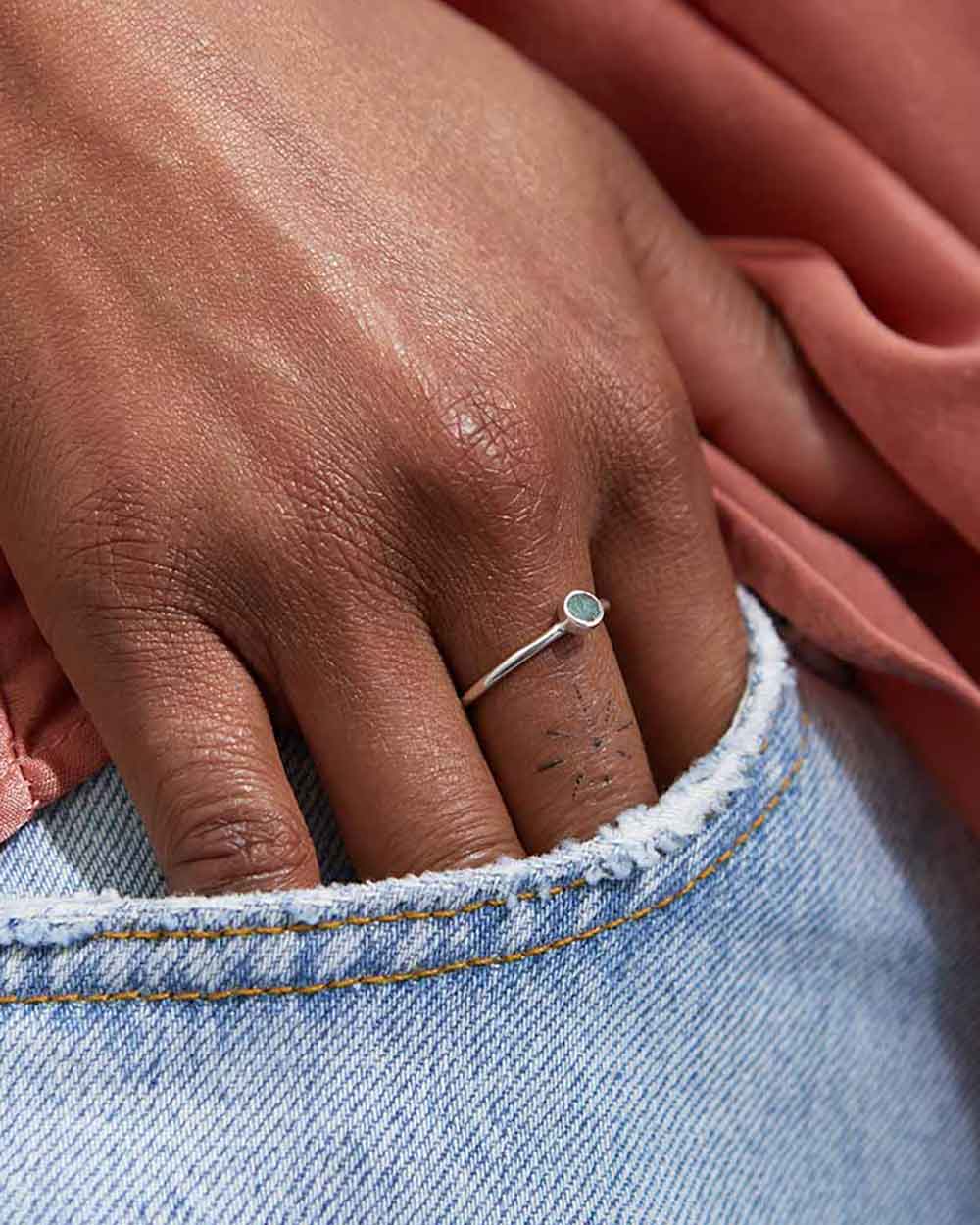 925 Recycled Sterling Silver Rough Gemstones Emerald Ring handmade in London by Maya Magal sustainable jewellery brand