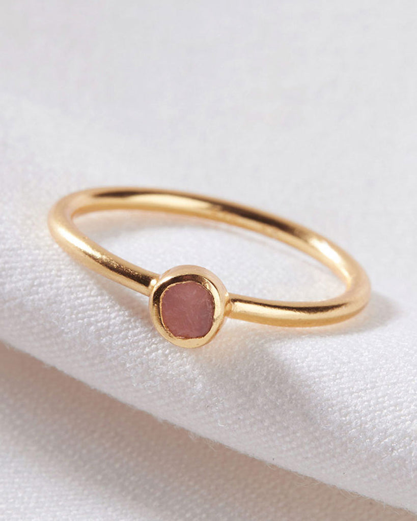 18ct Gold Plated Rough Gemstones Pink Opal Ring handmade in London by Maya Magal sustainable jewellery brand
