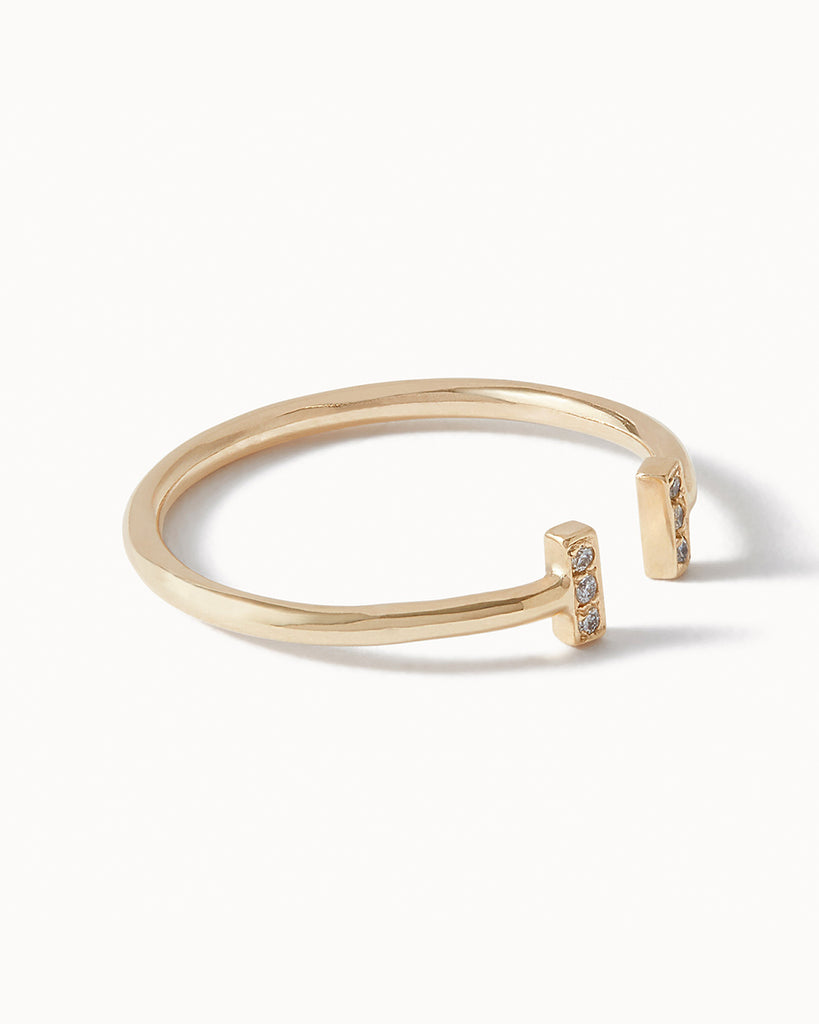 9ct Solid Gold Adjustable Diamond Bar Ring handmade in London by Maya Magal luxury jewellery brand