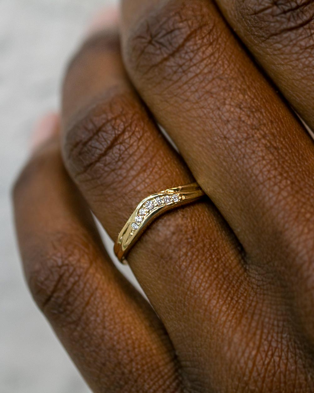 Solid Gold Contoured Band with Diamonds