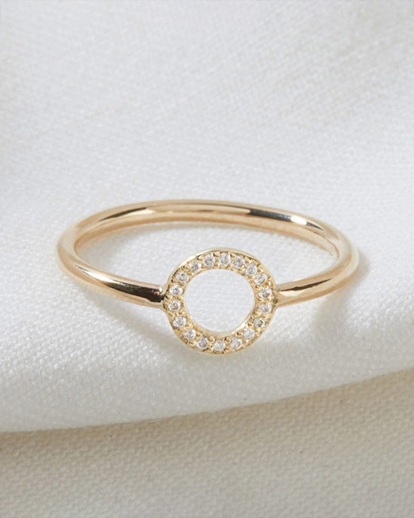 9ct Solid Gold Diamond Pavé O Ring handmade in London by Maya Magal sustainable jewellery brand