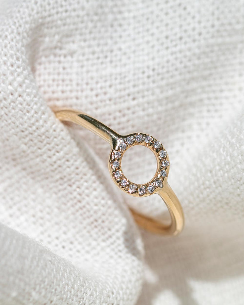 9ct Solid Gold Diamond Pavé O Ring handmade in London by Maya Magal luxury jewellery brand