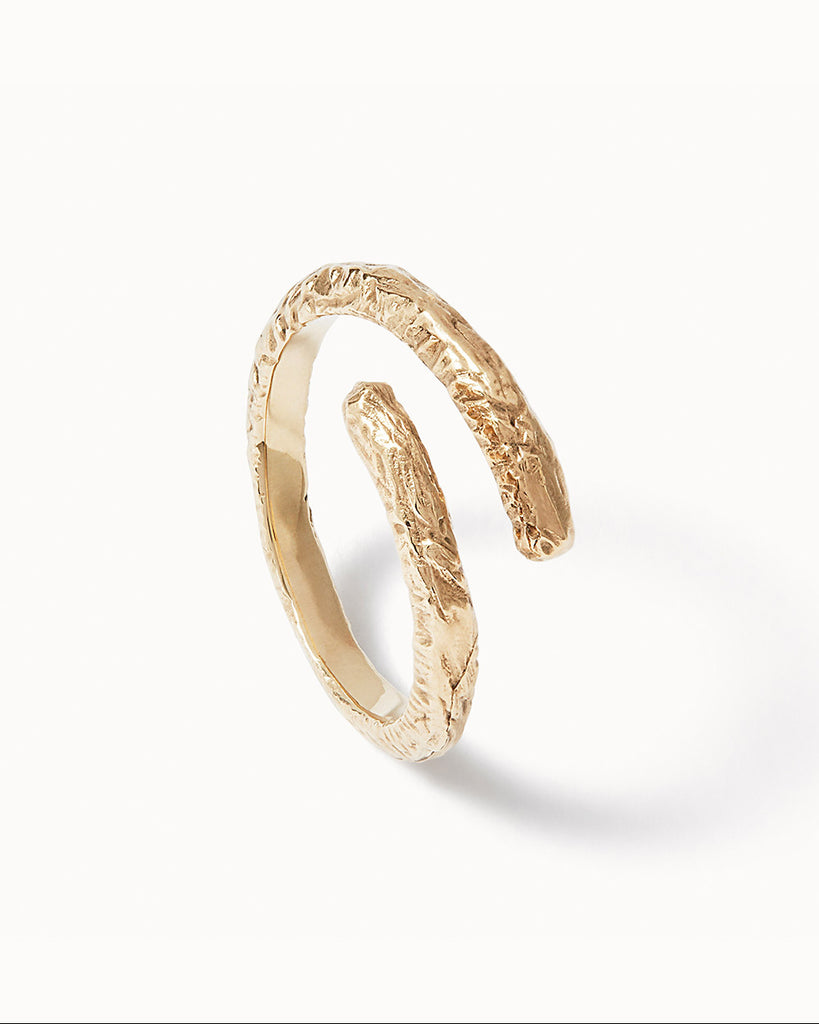 9ct Solid Gold Etched Adjustable Ring handmade in London by Maya Magal unique jewellery brand