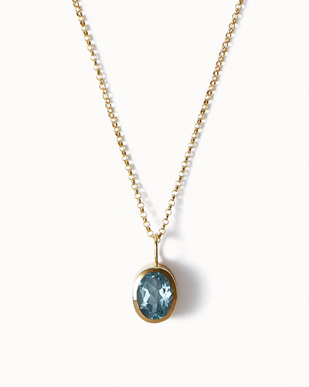 Solid Gold Sky Blue Topaz Gemstone Necklace