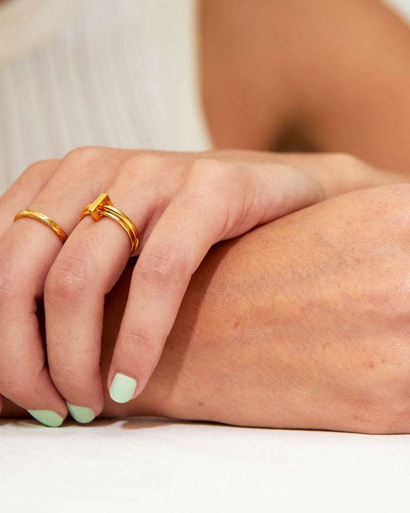 18ct Gold Plated Square Link Stacking Ring handmade in London by Maya Magal contemporary jewellery brand