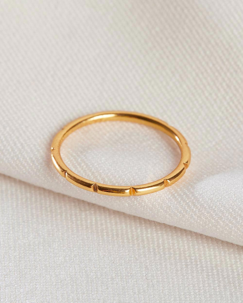 18ct Gold Plated Stripe Stacking Ring handmade in London by Maya Magal sustainable jewellery brand