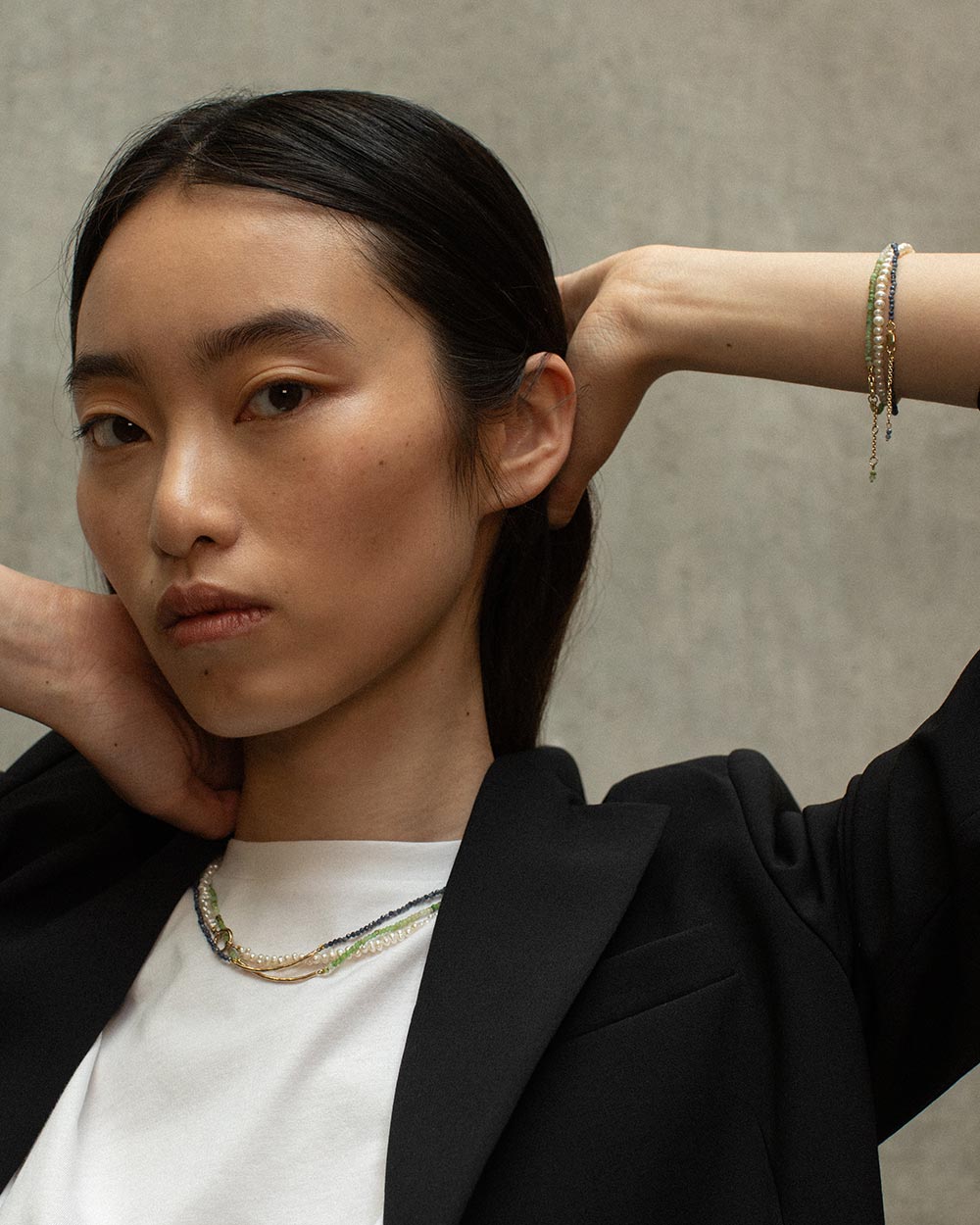 Milos Sapphire Beaded Bar Necklace and Bracelet Set