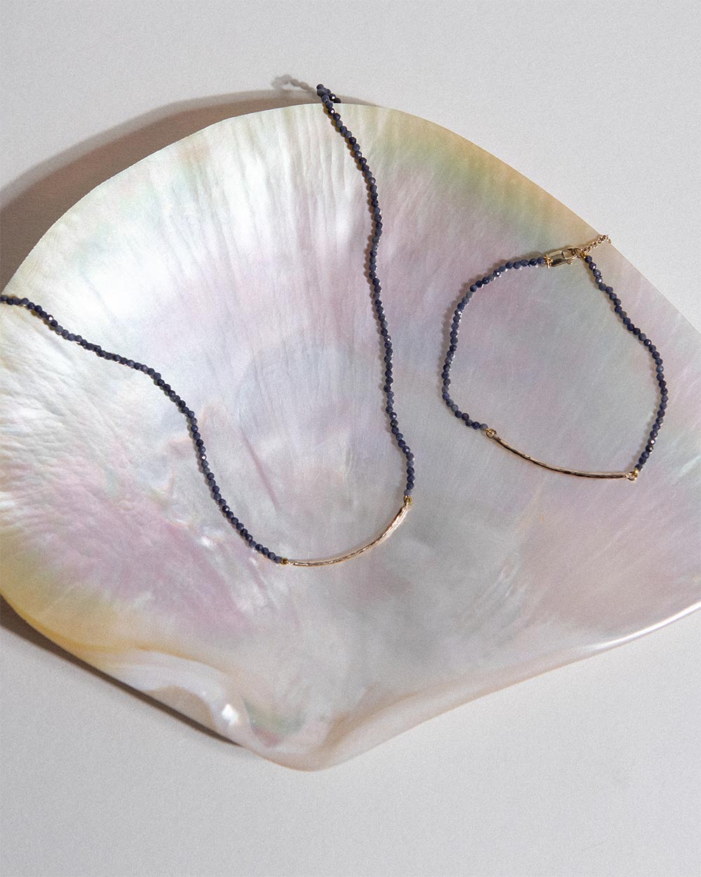 Milos Sapphire Beaded Bar Necklace and Bracelet Set