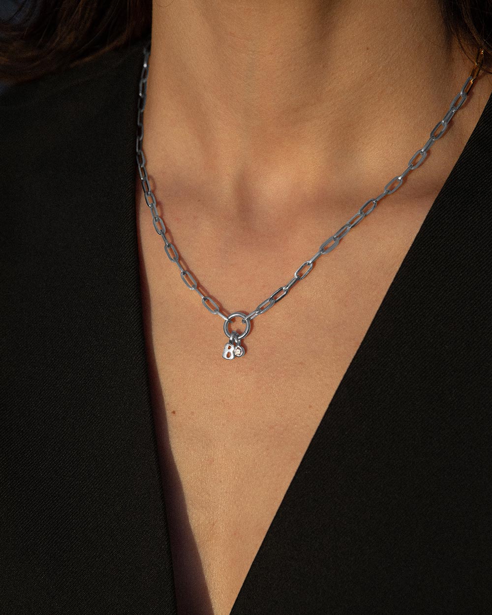 Paper Chain Initial Diamond Charm Necklace