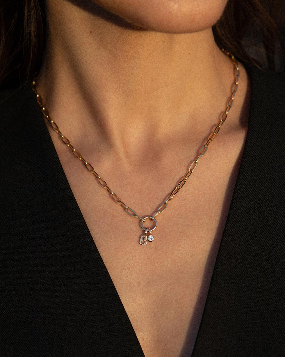 Paper Chain Initial Diamond Charm Necklace