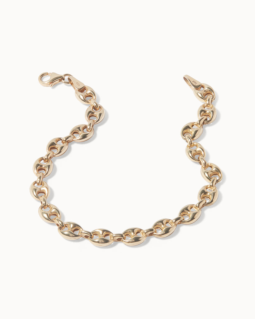 Anchor chain layering bracelet made with recycled 9ct solid gold by Maya Magal