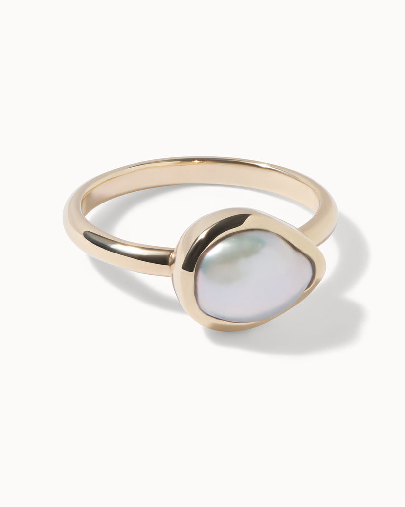 solid gold pearl ring handcrafted in London by Maya Magal London