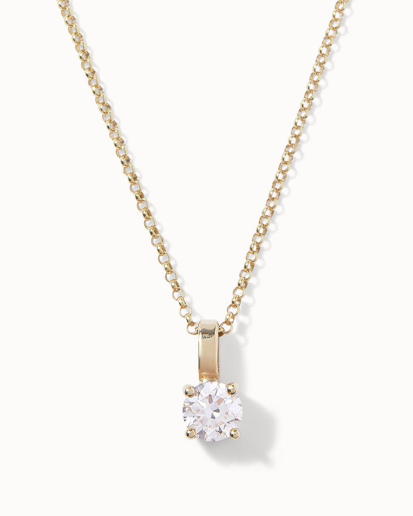 Recycled 9ct solid yellow gold necklace with white round diamond handcrafted in London by Maya Magal London