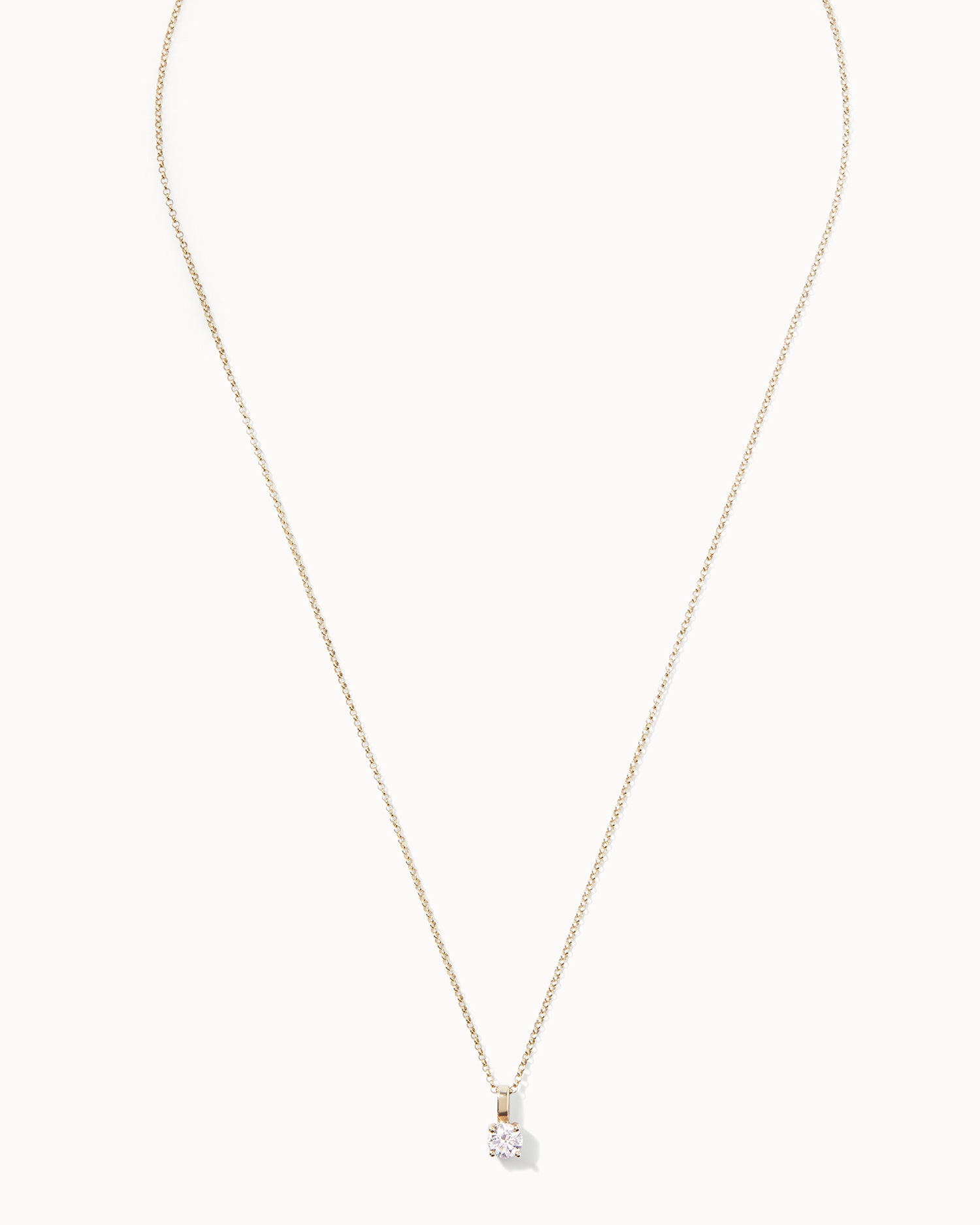 Recycled 9ct solid yellow gold necklace with white round diamond handcrafted in London by Maya Magal London