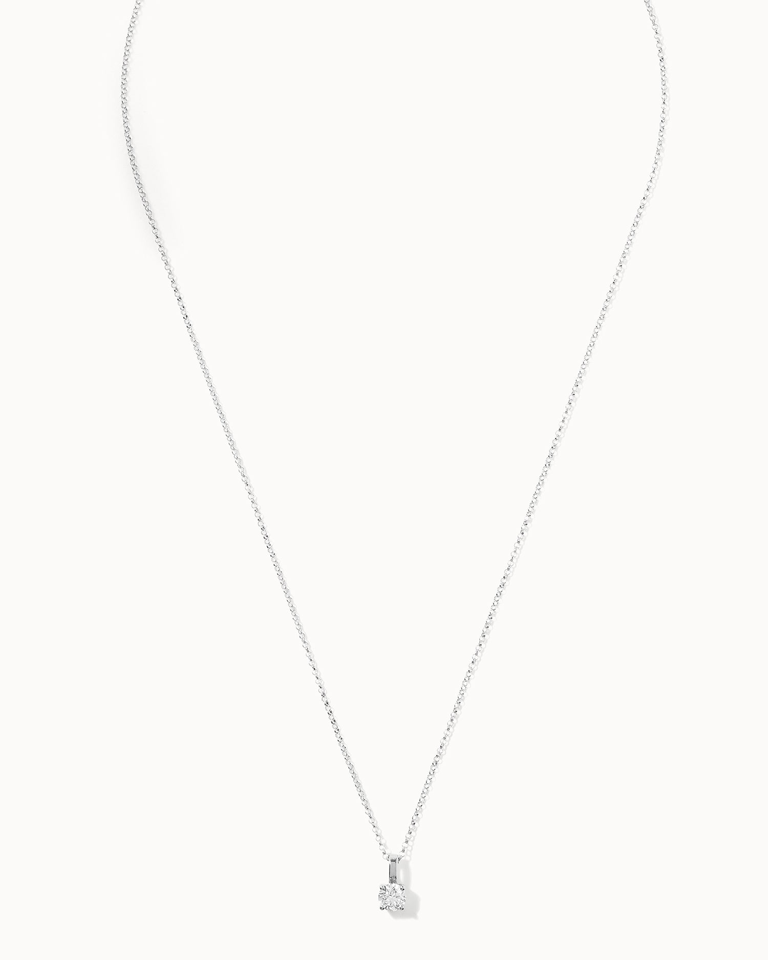 Recycled 9ct solid white gold necklace with white round diamond handcrafted in London by Maya Magal London