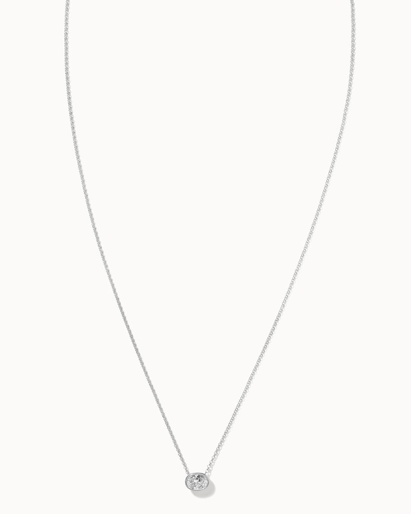 recycled 9ct solid white gold chain with oval cut lab grown white diamond handcrafted in London by Maya Magal