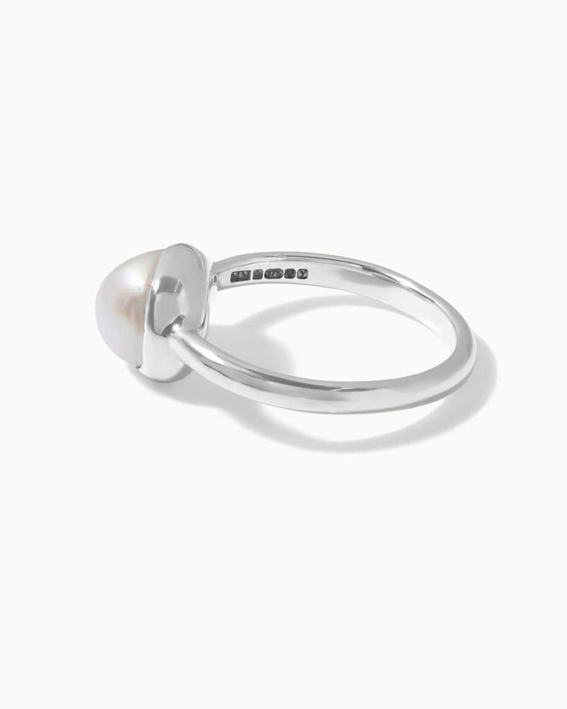 solid white gold pearl ring handcrafted in London by Maya Magal London