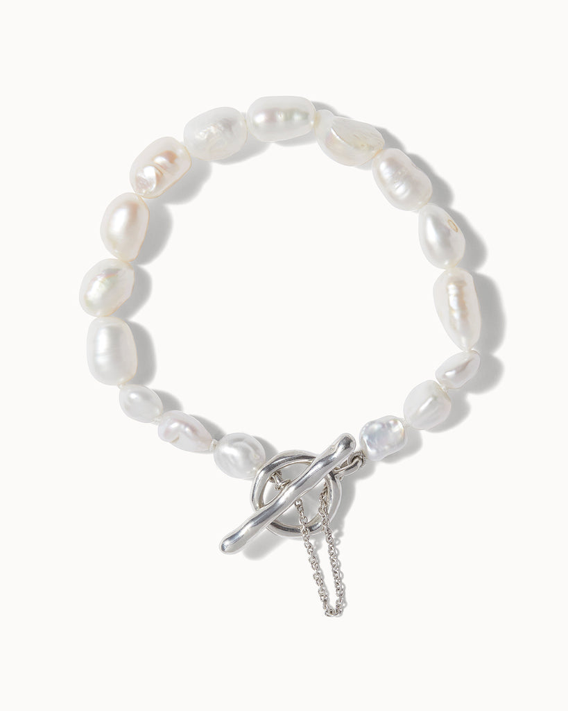 Sterling silver and baroque pearl bracelet handcrafted in London by Maya Magal Jewellery