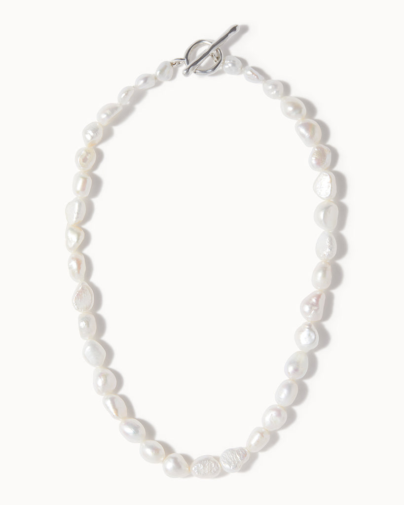 maya magal london handcrafted sterling silver and baroque pearl t-bar necklace made in London