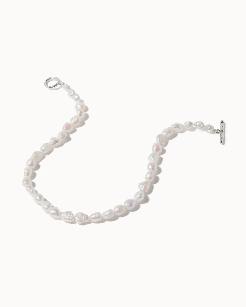 Sterling silver and baroque pearl necklace made in London with recycled materials by Maya Magal London