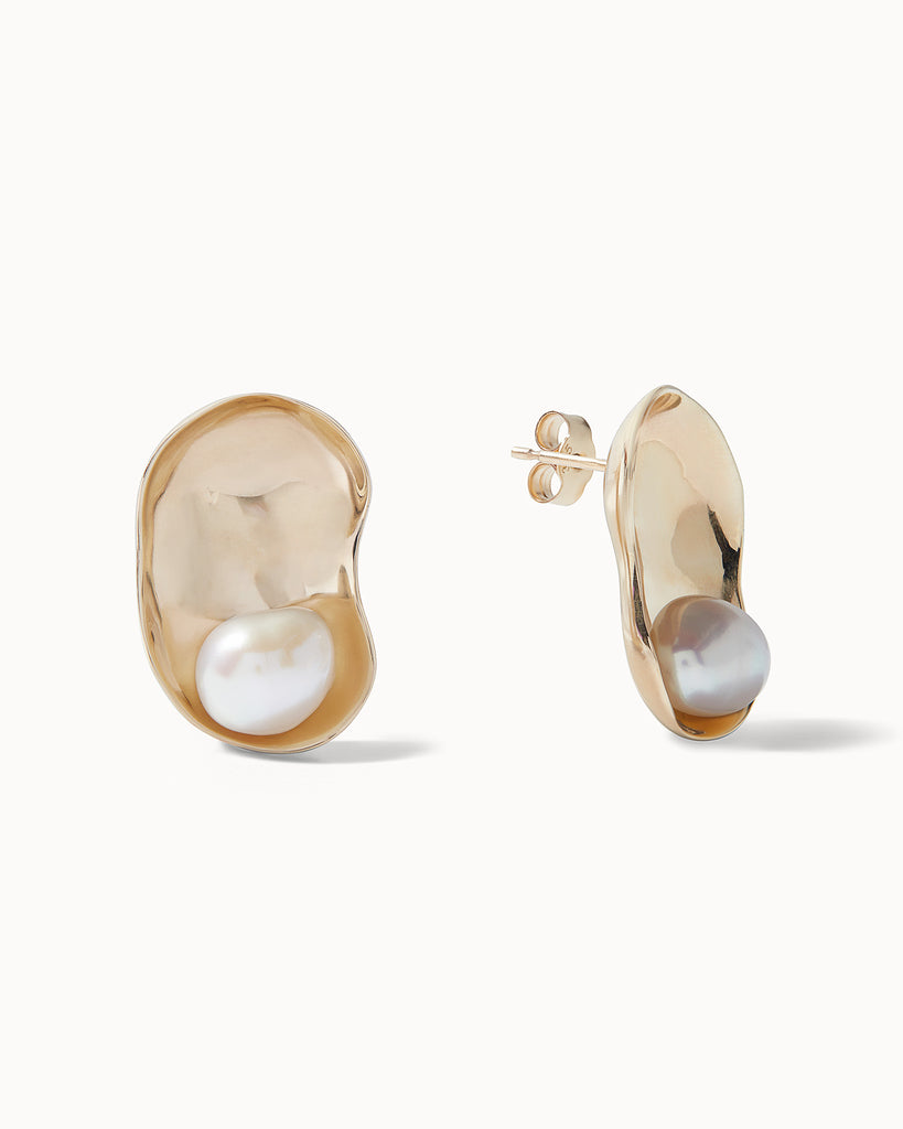 Baroque Pearl Disc Earrings made with 9ct recycled solid gold by Maya Magal Jewellery in London