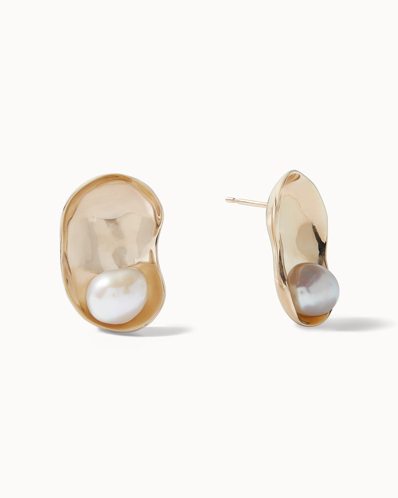 Baroque pearl and 9ct solid gold stud earrings made in London by Maya Magal
