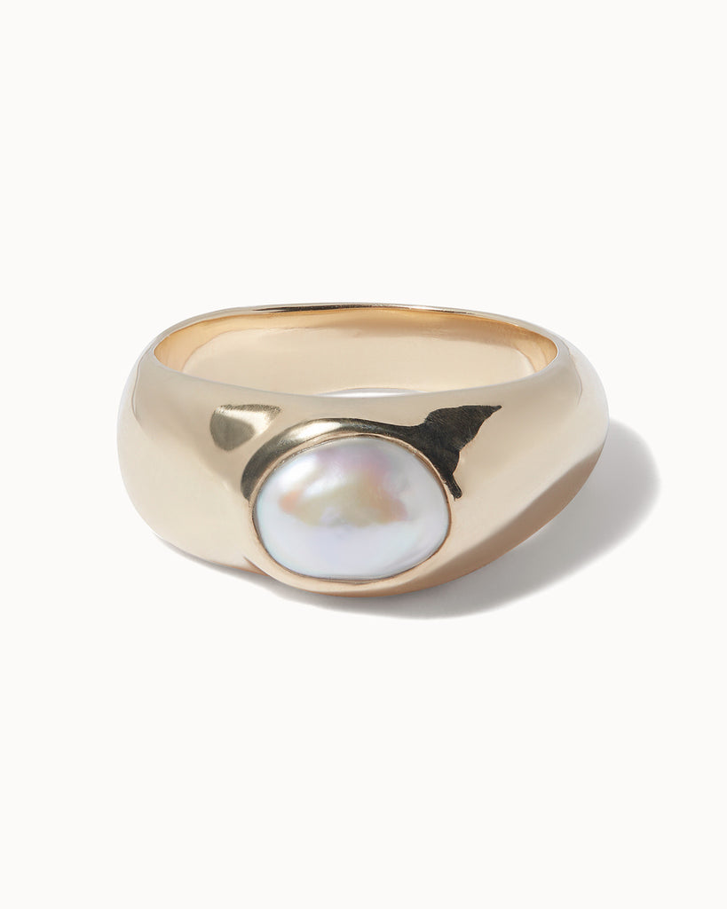 Solid Gold and baroque pearl signet ring handcrafted in our London workshop by Maya Magal Jewellery