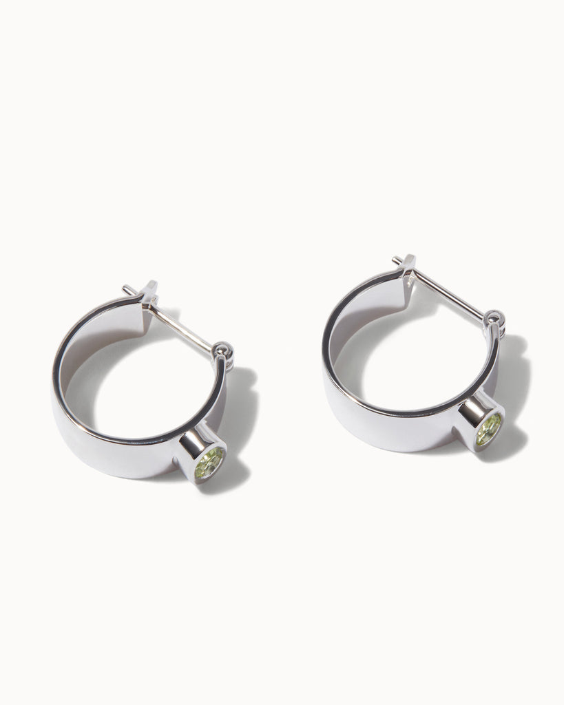 chroma collection sterling silver and peridot hoop earrings by maya magal london