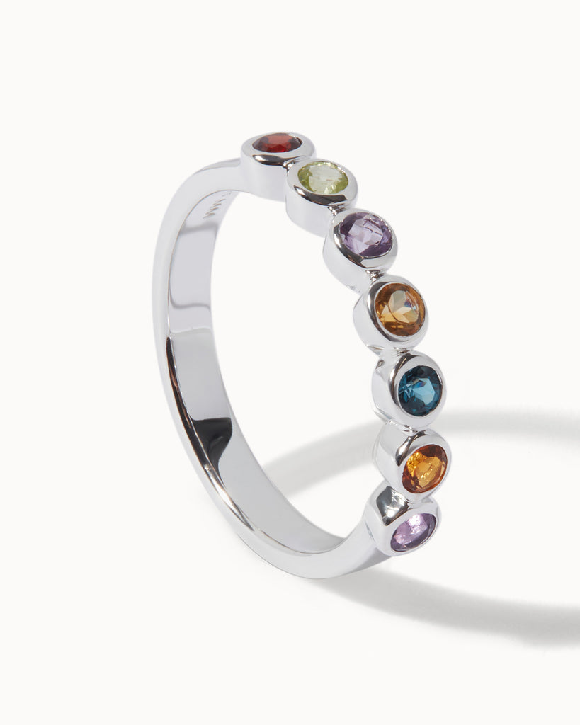 seven gemstone and sterling silver chroma collection ring by maya magal jewellery