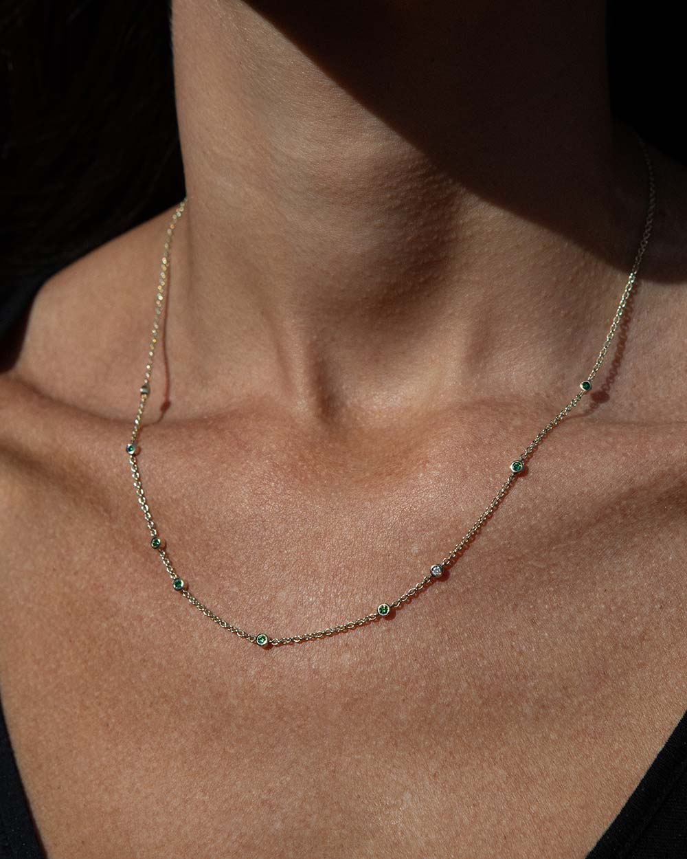 May Emerald Birthstone Station Necklace