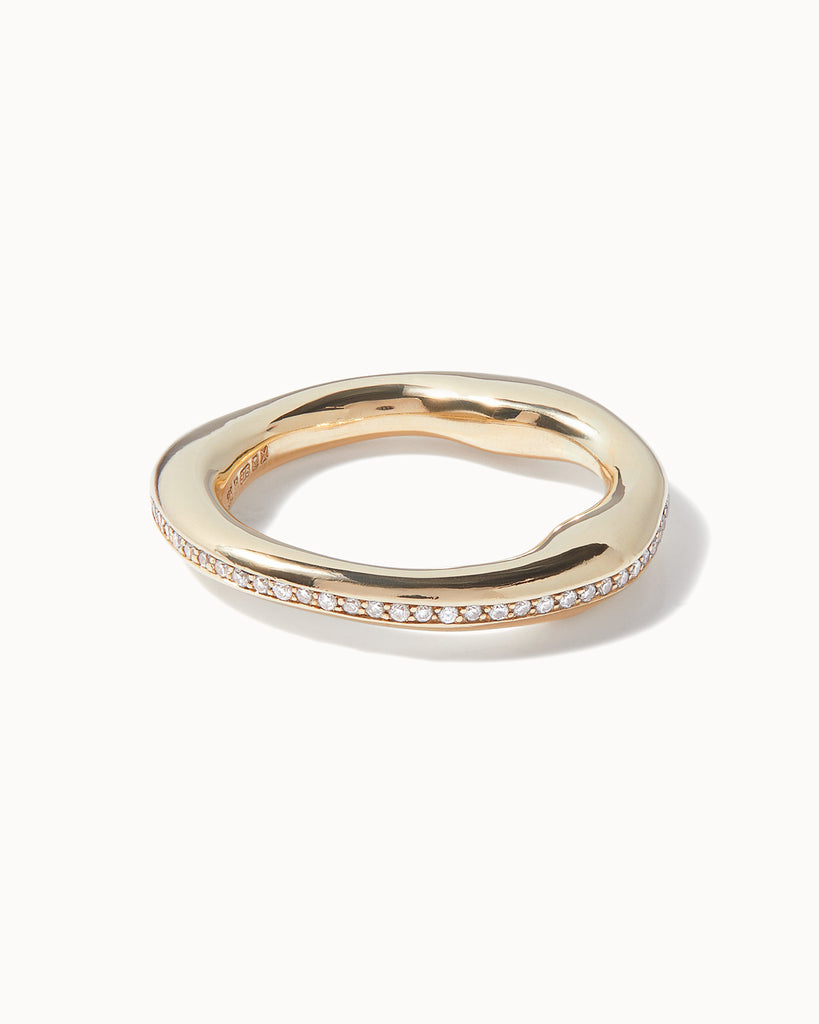 Recycled solid gold organic ring pave set with sparkling white diamonds, handcrafted by Maya Magal in our London workshop