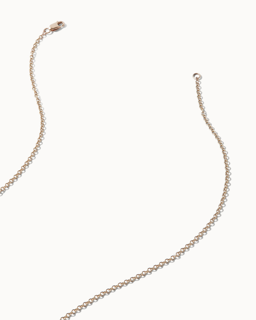 Recycled solid yellow gold chain necklace featuring three white diamonds in bezel setting handcrafted in London by Maya Magal London