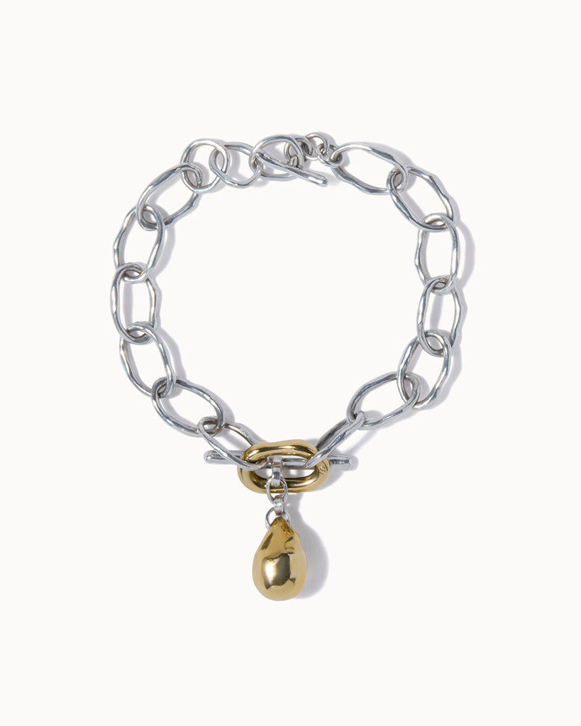 chain bracelet in recycled silver with solid gold link and charm handmade by maya magal jewellery