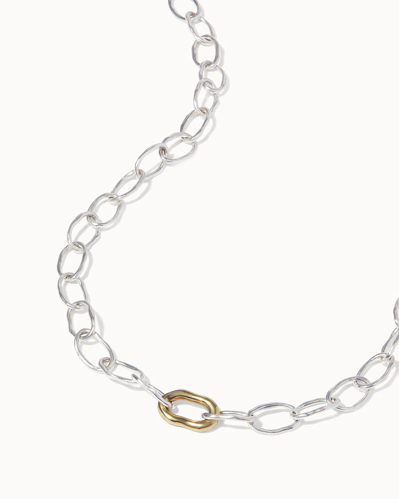 recycled silver chain necklace and solid gold link handmade by maya magal jewellers london