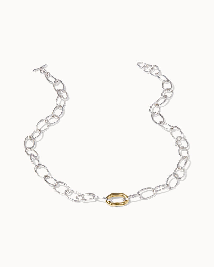 Sustainably made chain necklace in recycled silver and solid gold from Maya Magal Jewellery