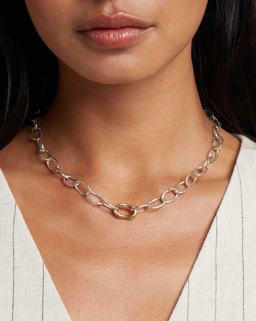 Recycled silver and solid gold chain necklace made by maya magal london 