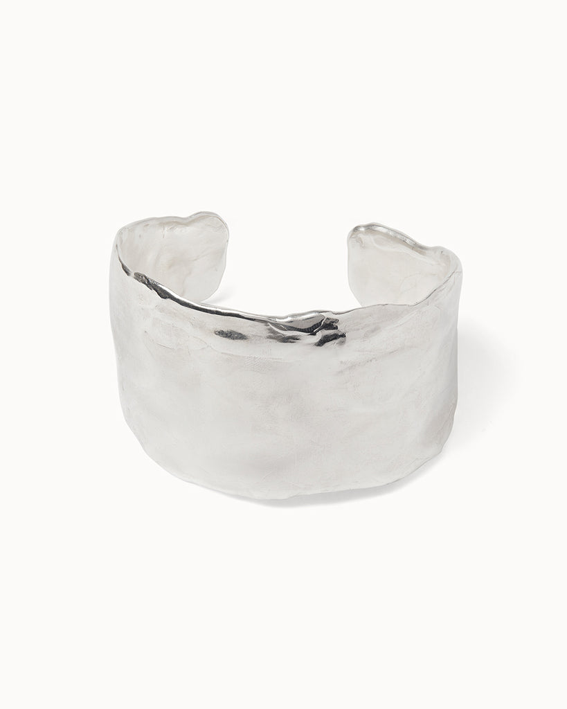handcarved silver cuff bracelet sustainably made by maya magal jewellery