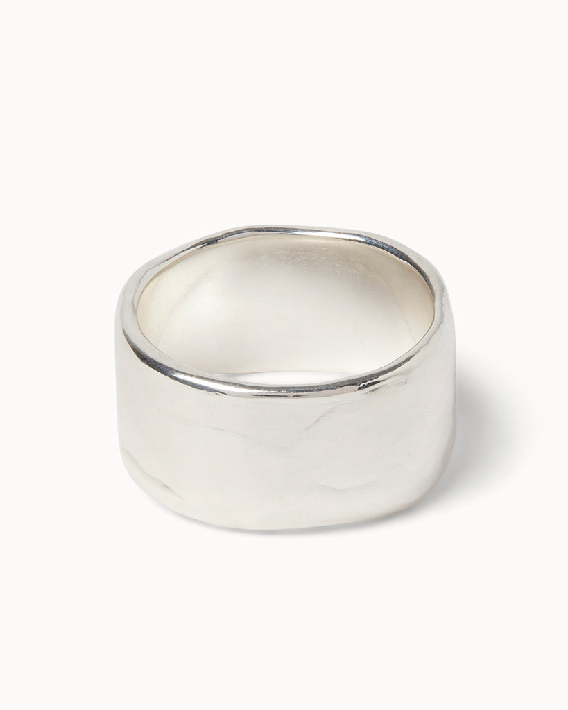wide band ring handmade in recycled silver by maya magal london jewellers