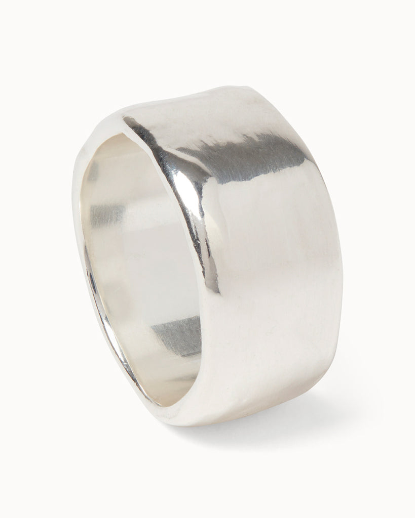 organic wide band silver ring sustainably made in maya magal london atelier