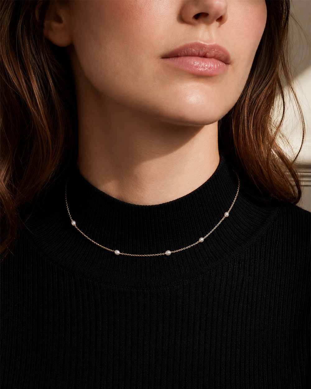 Solid Gold Pearl Choker Necklace