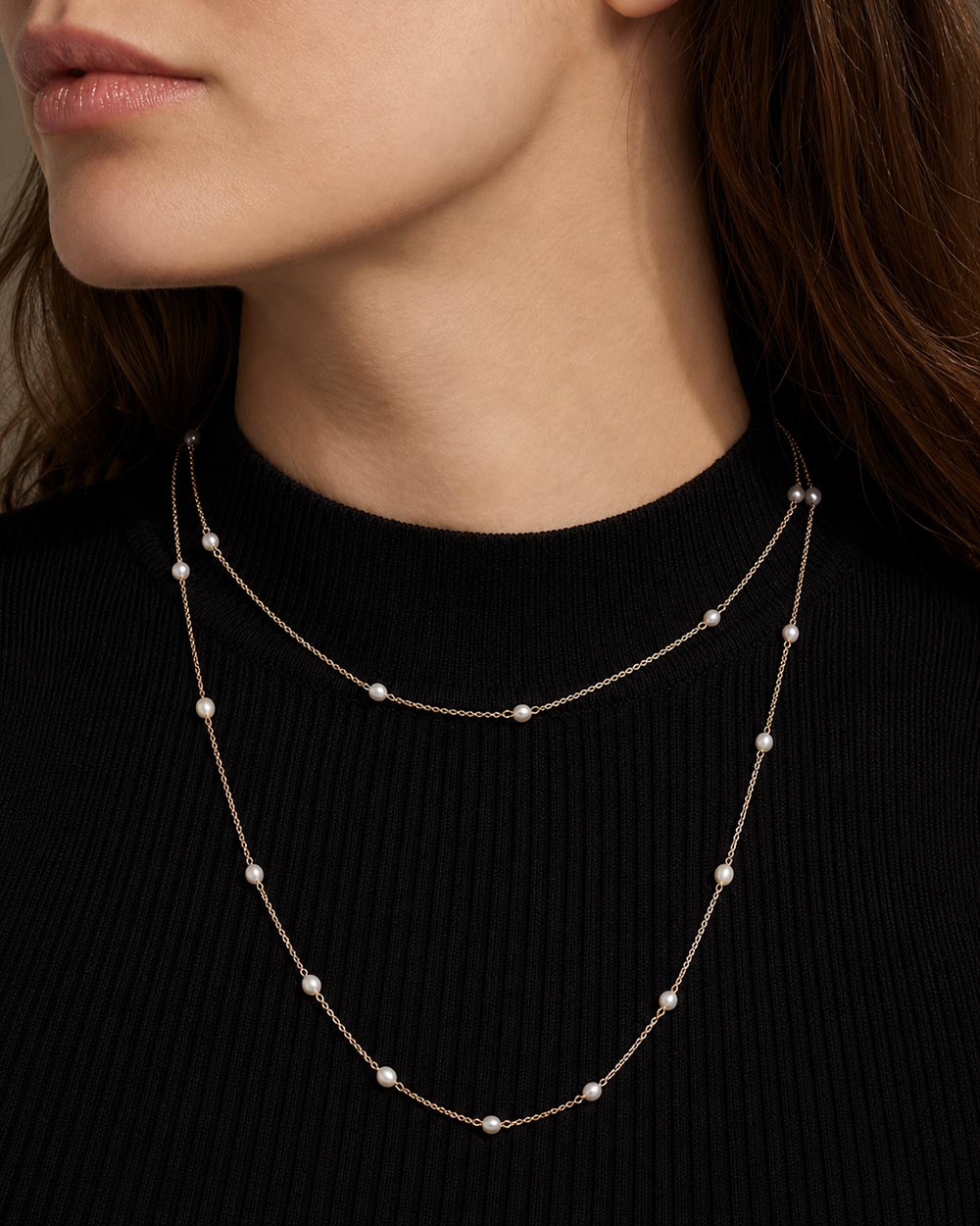 Solid Gold Long Pearl Necklace