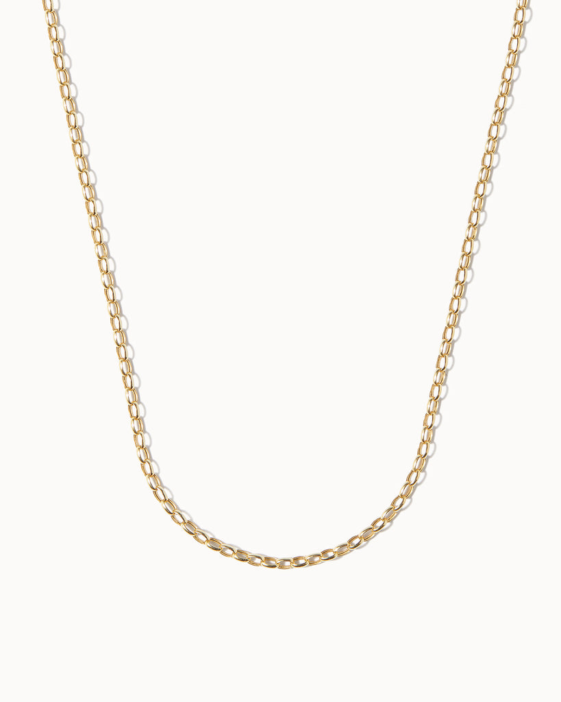 Oval belcher layering chain necklace handcrafted with recycled solid gold by Maya Magal London