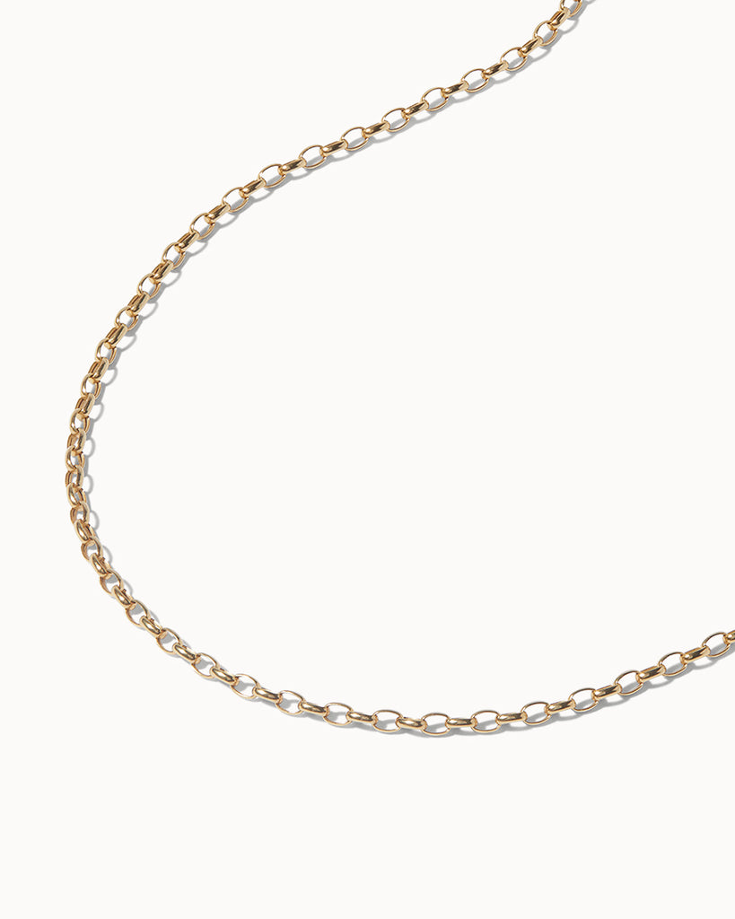 recycled 9ct solid gold oval belcher layering chain necklace by Maya Magal
