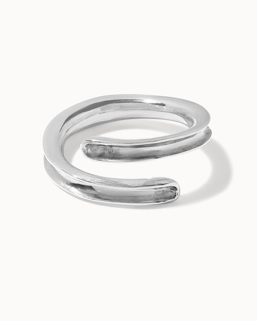 Recycled sterling silver adjustable concave ring handcrafted in London by Maya Magal London
