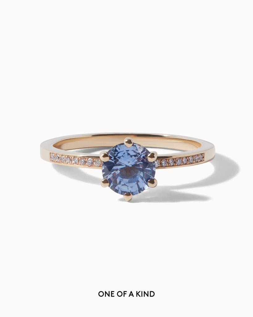 sapphire and pave diamond solid gold engagement ring handcrafted in london by maya magal jewellery